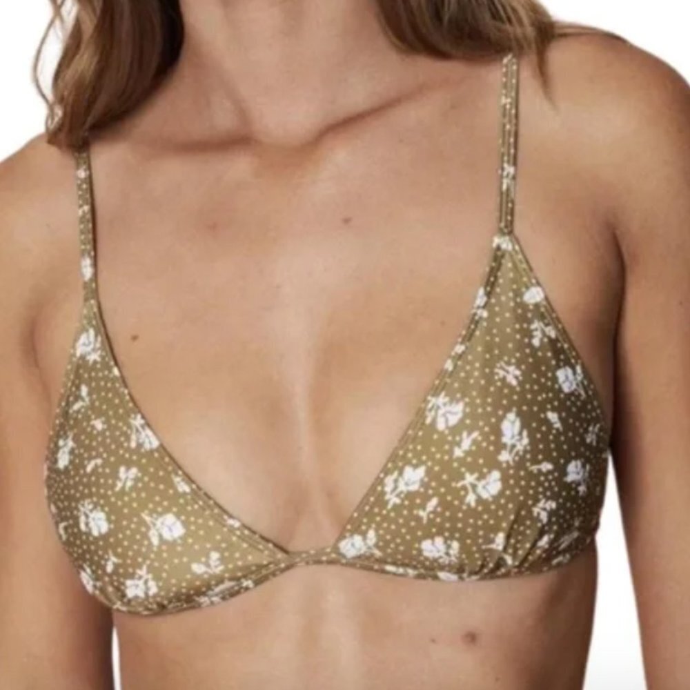 Faithfull the brand top only olive green floral string bikini top  size L